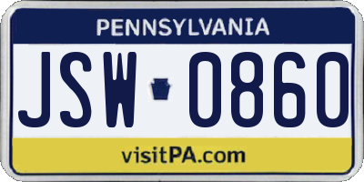 PA license plate JSW0860