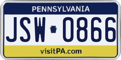 PA license plate JSW0866