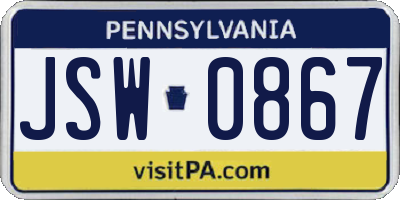 PA license plate JSW0867