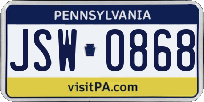 PA license plate JSW0868