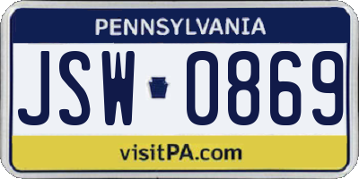 PA license plate JSW0869