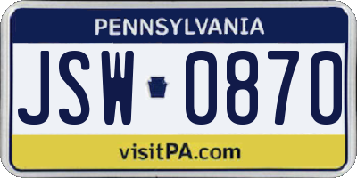 PA license plate JSW0870