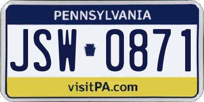 PA license plate JSW0871