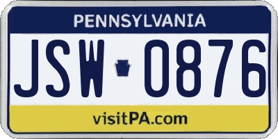 PA license plate JSW0876