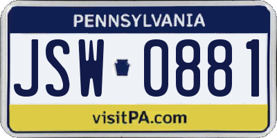 PA license plate JSW0881