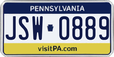 PA license plate JSW0889