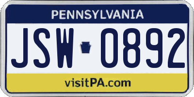 PA license plate JSW0892
