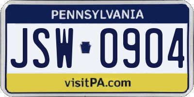 PA license plate JSW0904