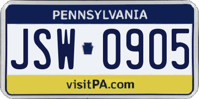 PA license plate JSW0905