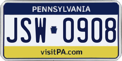 PA license plate JSW0908