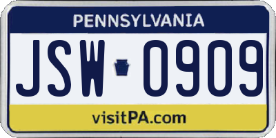 PA license plate JSW0909