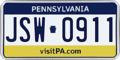 PA license plate JSW0911