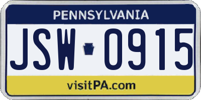 PA license plate JSW0915