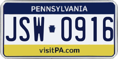 PA license plate JSW0916