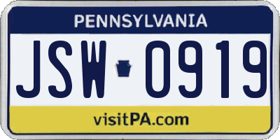 PA license plate JSW0919