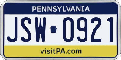 PA license plate JSW0921