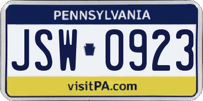 PA license plate JSW0923