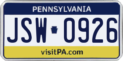 PA license plate JSW0926