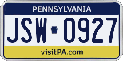 PA license plate JSW0927