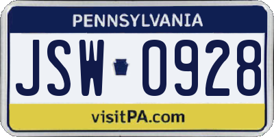 PA license plate JSW0928