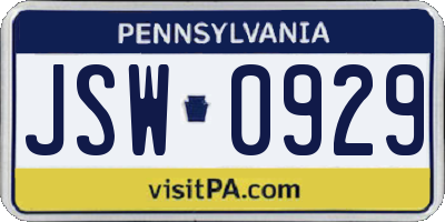 PA license plate JSW0929