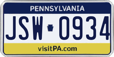 PA license plate JSW0934