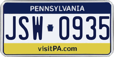 PA license plate JSW0935