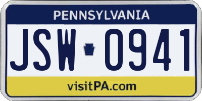 PA license plate JSW0941