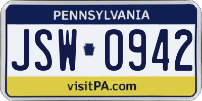PA license plate JSW0942