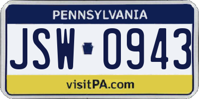 PA license plate JSW0943