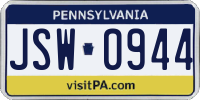PA license plate JSW0944