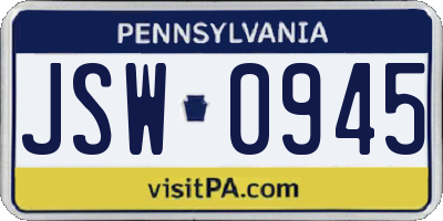 PA license plate JSW0945