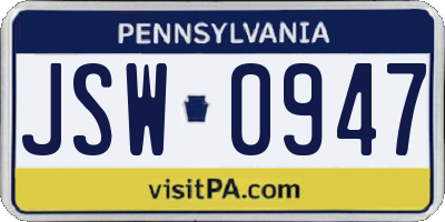 PA license plate JSW0947