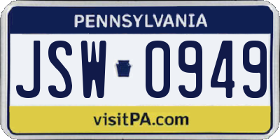 PA license plate JSW0949