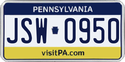 PA license plate JSW0950