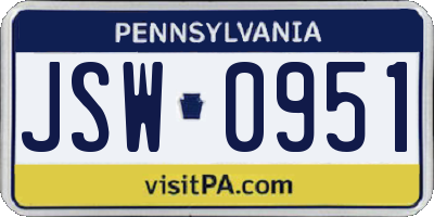 PA license plate JSW0951