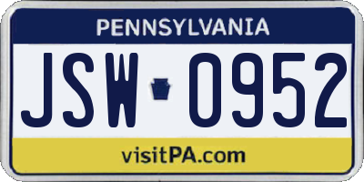 PA license plate JSW0952