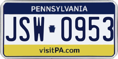 PA license plate JSW0953