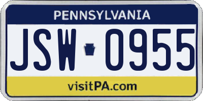 PA license plate JSW0955