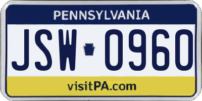 PA license plate JSW0960