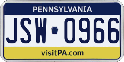 PA license plate JSW0966