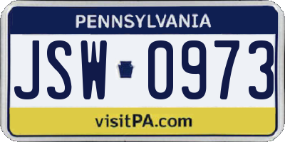 PA license plate JSW0973