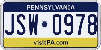 PA license plate JSW0978