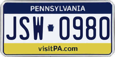 PA license plate JSW0980