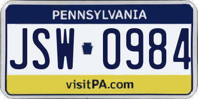 PA license plate JSW0984