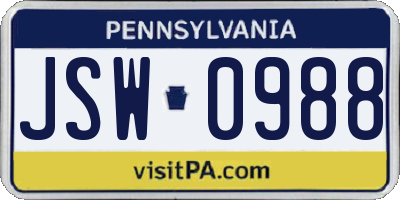 PA license plate JSW0988