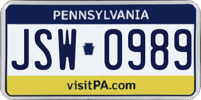 PA license plate JSW0989