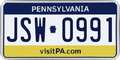 PA license plate JSW0991