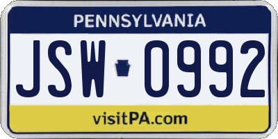 PA license plate JSW0992