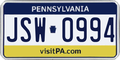 PA license plate JSW0994